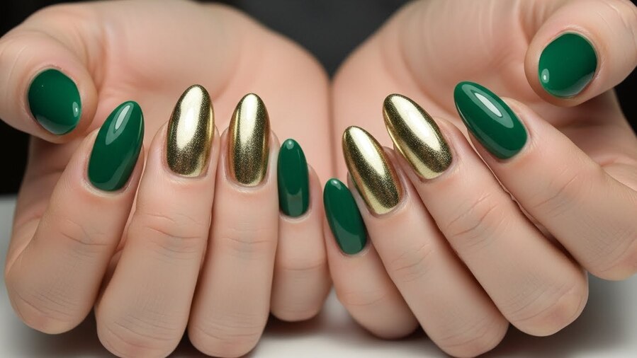 7 Emerald Green Nails With Gold Ideas